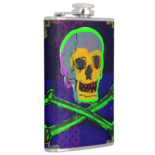 Flasques Calavera Crâne Geek NFT Art Blanc Or Vert bleu (Droite)