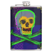 Flasques Calavera Crâne Geek NFT Art Blanc Or Vert bleu (Devant)
