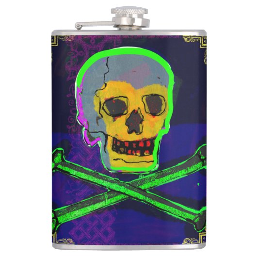 Flasques Calavera Crâne Geek NFT Art Blanc Or Vert bleu (Devant)