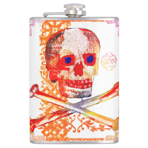Flasques Calavera Crâne Geek NFT Art Blanc Orange Bleu Oeil