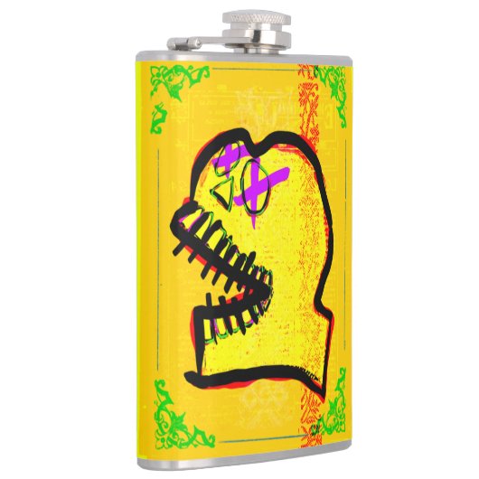 Flasques Calavera Crâne Geek NFT Art Jaune Noir Violet (Droite)
