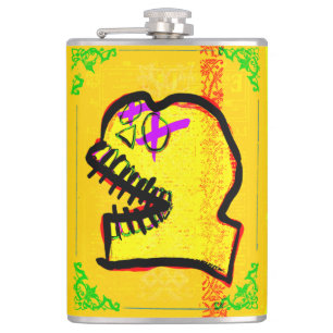 Flasques Calavera Crâne Geek NFT Art Jaune Noir Violet