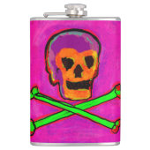 Flasques Calavera Crâne Geek NFT Art rose violet vert (Devant)