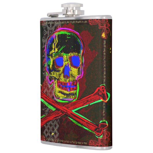 Flasques Calavera Crâne Geek NFT Art rouge noir bleu (Gauche)