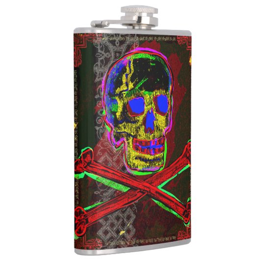 Flasques Calavera Crâne Geek NFT Art rouge noir bleu (Droite)
