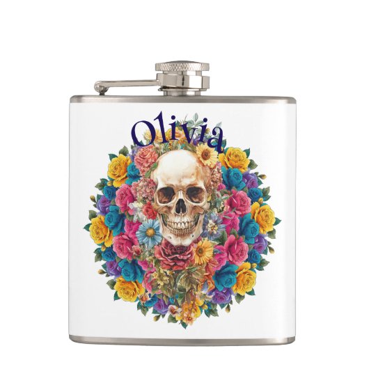 Flasques Calavera y flores Petaca de vinilo (Devant)