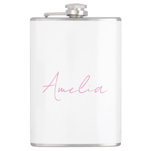 Flasques Calligraphie Élégant rose blanc Nom personnalisé