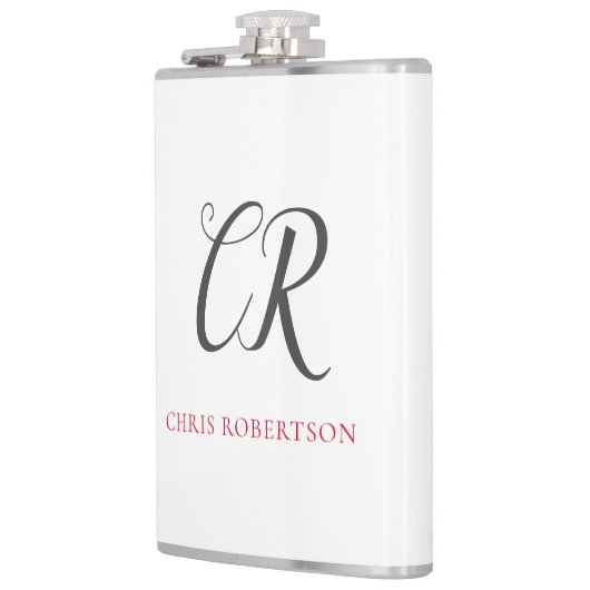 Flasques Calligraphie Monogramme Nom Black Grey Cadeau pers (Gauche)