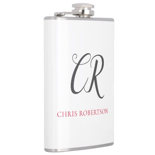 Flasques Calligraphie Monogramme Nom Black Grey Cadeau pers (Droite)