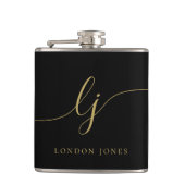 Flasques Calligraphie personnalisée Bachelorette en or noir (Devant)