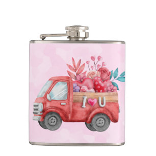 Flasques Camion d'amour mignon avec Coeur Cargo Aquarelle