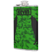 Flasques Camo vert moderne noir Wolf Silhouette Monogramme  (Gauche)