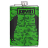 Flasques Camo vert moderne noir Wolf Silhouette Monogramme  (Devant)