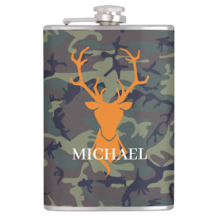 Flasques Camouflage Orange Deer Buck Chasse Monogramme