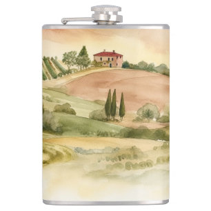 Flasques Campagne italienne paysagère Italie aquarelle