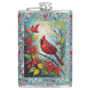 Flasques Cardinal rouge avec des marguerites et des cœurs r