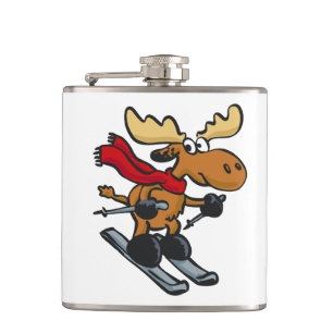 Flasques Caricature de Moose Skier   choisir la couleur arr