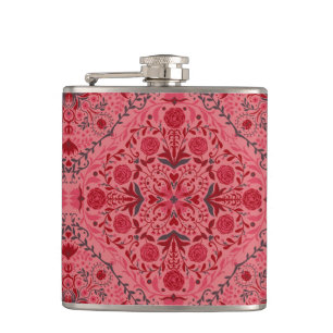 Flasques Carreaux floraux en rouge et pastèque rose