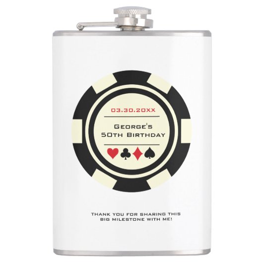 Flasques Casino Poker Chip Black Off-White Anniversaire (Devant)