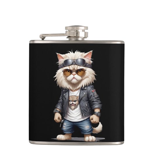 Flasques Cat Biker Rebel en cuir Jacket Cool Style urbain (Devant)