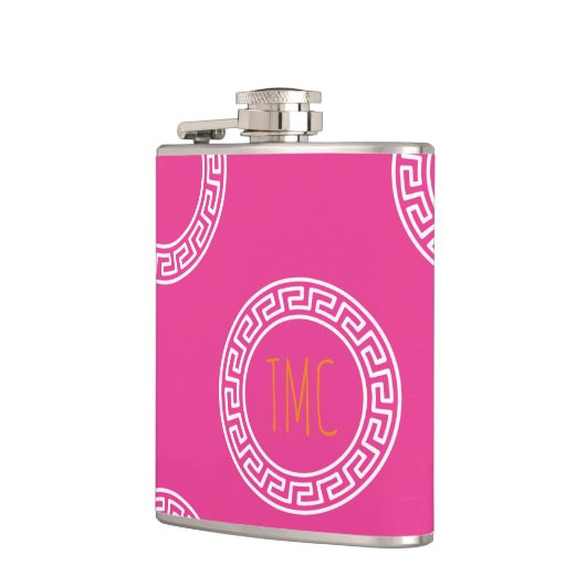 Flasques Cercles clés grecs preppy Priorité Initiales rose (Gauche)