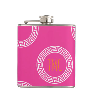 Flasques Cercles clés grecs preppy Priorité Initiales rose