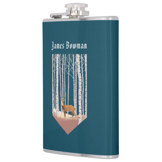 Flasques Cerf dans les bois de bouleau / Nom personnalisé (Gauche)