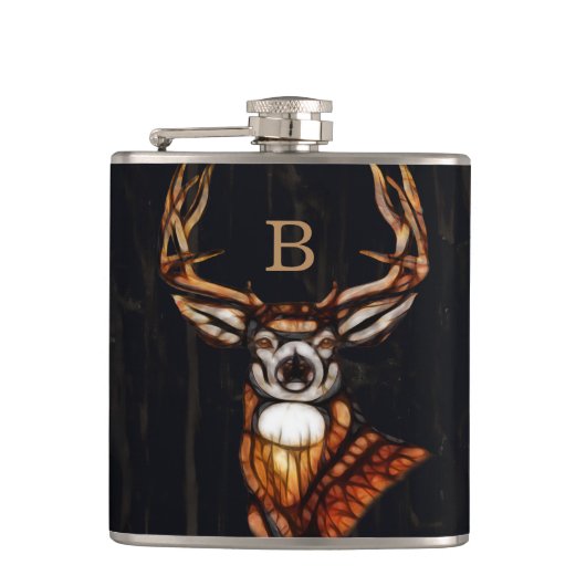 Flasques Cerf en Bois de Cerf de Campagne Rustique Monogram (Devant)