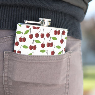 Flasques Cerise Rouge, Motif De Cerises, Feuilles, Fruits