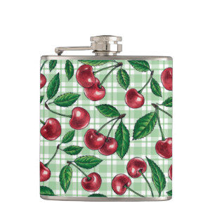 Flasques Cerises rouges sur en vichy vert clair
