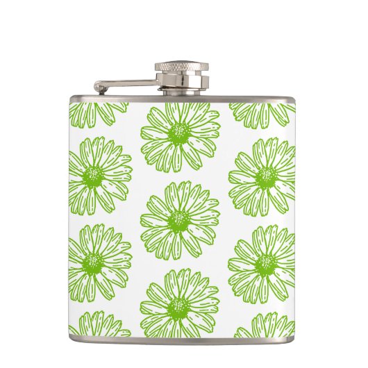 Flasques Chartreuse Green Daisy Print, Hippie Flower Print (Devant)