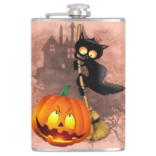 Flasques Chat effrayé par Citrouille Fun Halloween caractèr