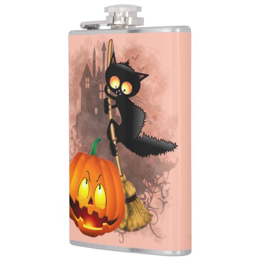 Flasques Chat effrayé par Citrouille Fun Halloween caractèr (Gauche)
