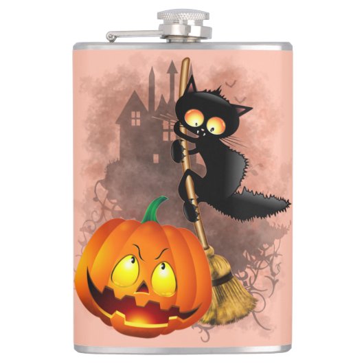 Flasques Chat effrayé par Citrouille Fun Halloween caractèr (Devant)