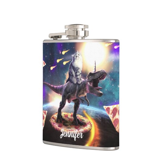 Flasques Chat équitation dinosaure licorne dans l'espace (Gauche)