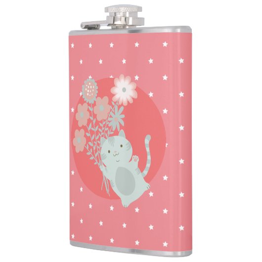 Flasques chat et fleurs (Gauche)