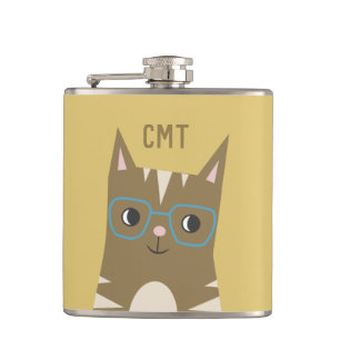 Flasques Chat tigré de hippie mignon avec le monogramme en