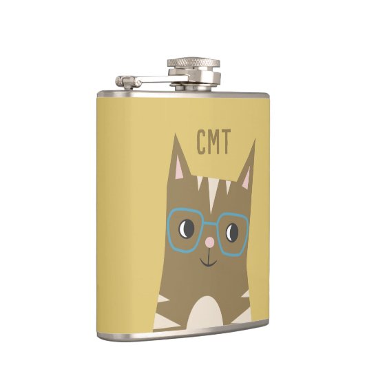 Flasques Chat tigré de hippie mignon avec le monogramme en (Droite)