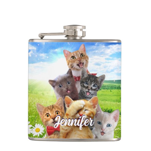 Flasques Chatons amusants dans le champ vert. (Devant)