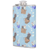 Flasques Chats en boîte et gouttes de lait sur bleu (Gauche)