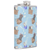 Flasques Chats en boîte et gouttes de lait sur bleu (Droite)