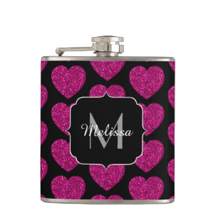Flasques Chaud coeur rose faux pétille motif Monogramme