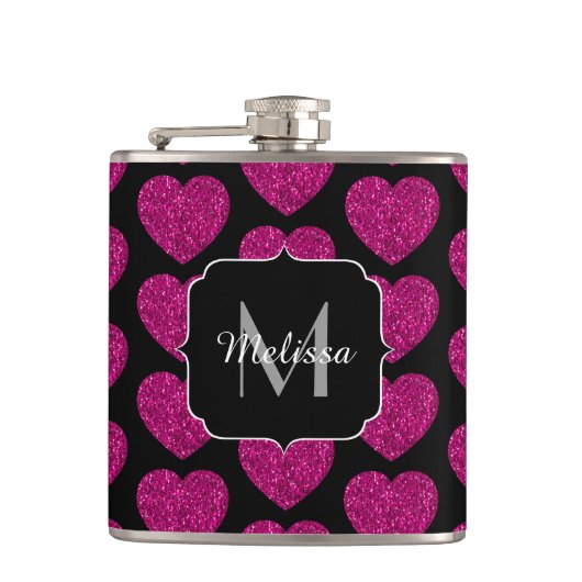 Flasques Chaud coeur rose faux pétille motif Monogramme (Devant)