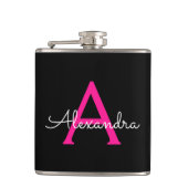 Flasques Chaud rose noir Script Girl Nom du monogramme (Devant)