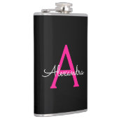 Flasques Chaud rose noir Script Girl Nom du monogramme (Droite)