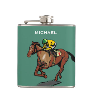 Flasques Cheval et Jockey Horse Racing Vert Personnalisé