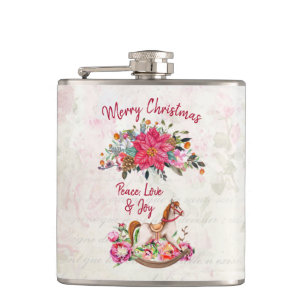 Flasques Cheval rocheux victorien et Poinsettia Noël