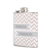 Flasques chevron moderne gris, mariage rose personnalisé (Gauche)