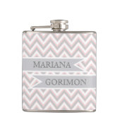 Flasques chevron moderne gris, mariage rose personnalisé (Devant)