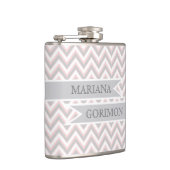 Flasques chevron moderne gris, mariage rose personnalisé (Droite)